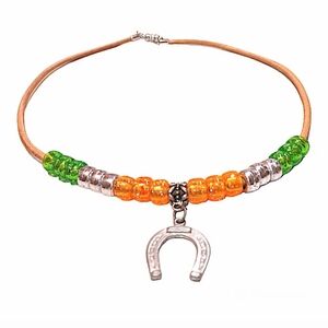 HANDMADE Horseshoe Lucky Charm Leather Unisex Necklace for St. Patrick's Day